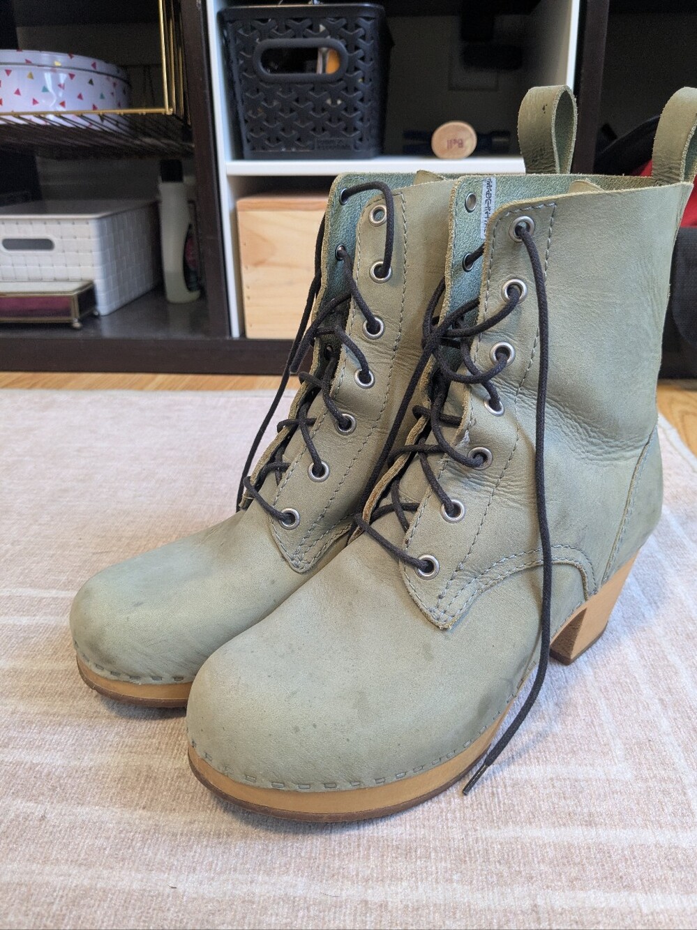 Swedish Hasbeens Dove Gray Lace Up Boots